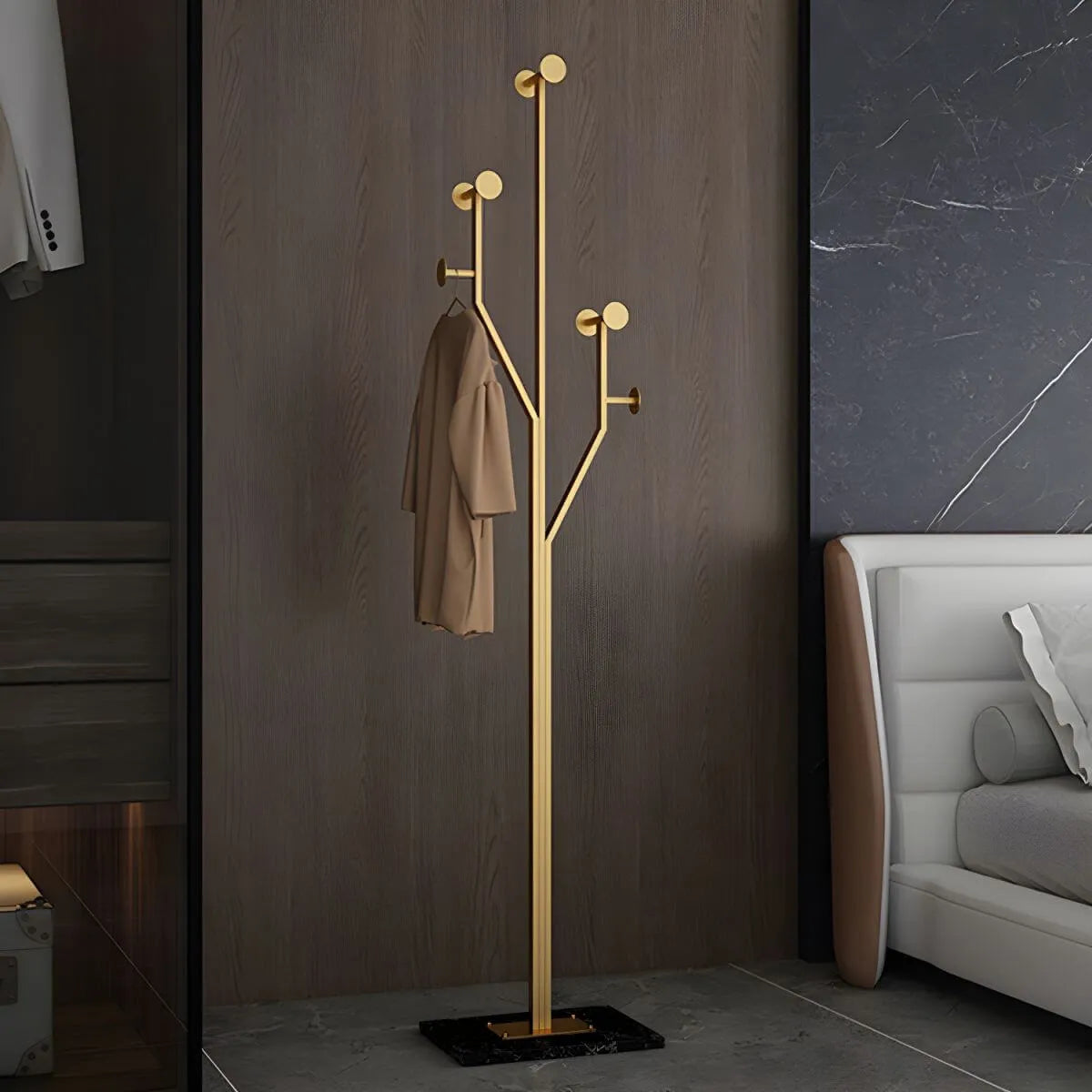 Glam Metallic Branch-Style Coat Rack with Stone Base