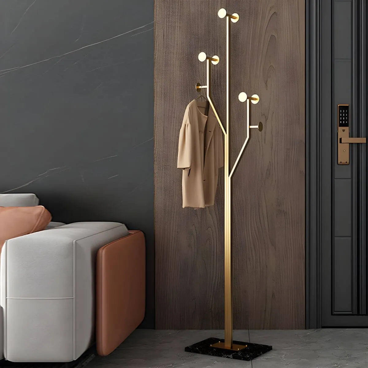 Glam Metallic Branch-Style Coat Rack with Stone Base Main Product Image Main image