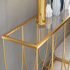 Glam Rectangular Console Table with Blue-Tinted Glass Top & Gold Iron Base