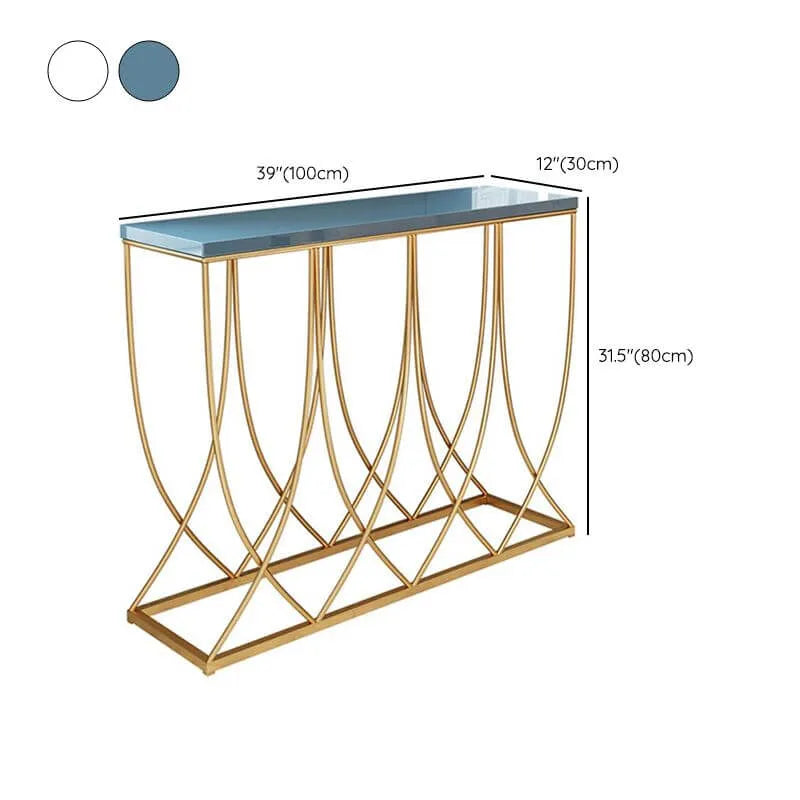 Glam Rectangular Console Table with Blue-Tinted Glass Top & Gold Iron Base Dimensions