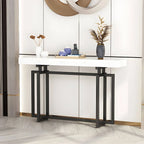 Glam Rectangular Marble Console Table with Metal Frame – Black & Gold