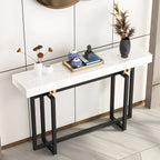 Glam Rectangular Marble Console Table with Metal Frame – Black & Gold