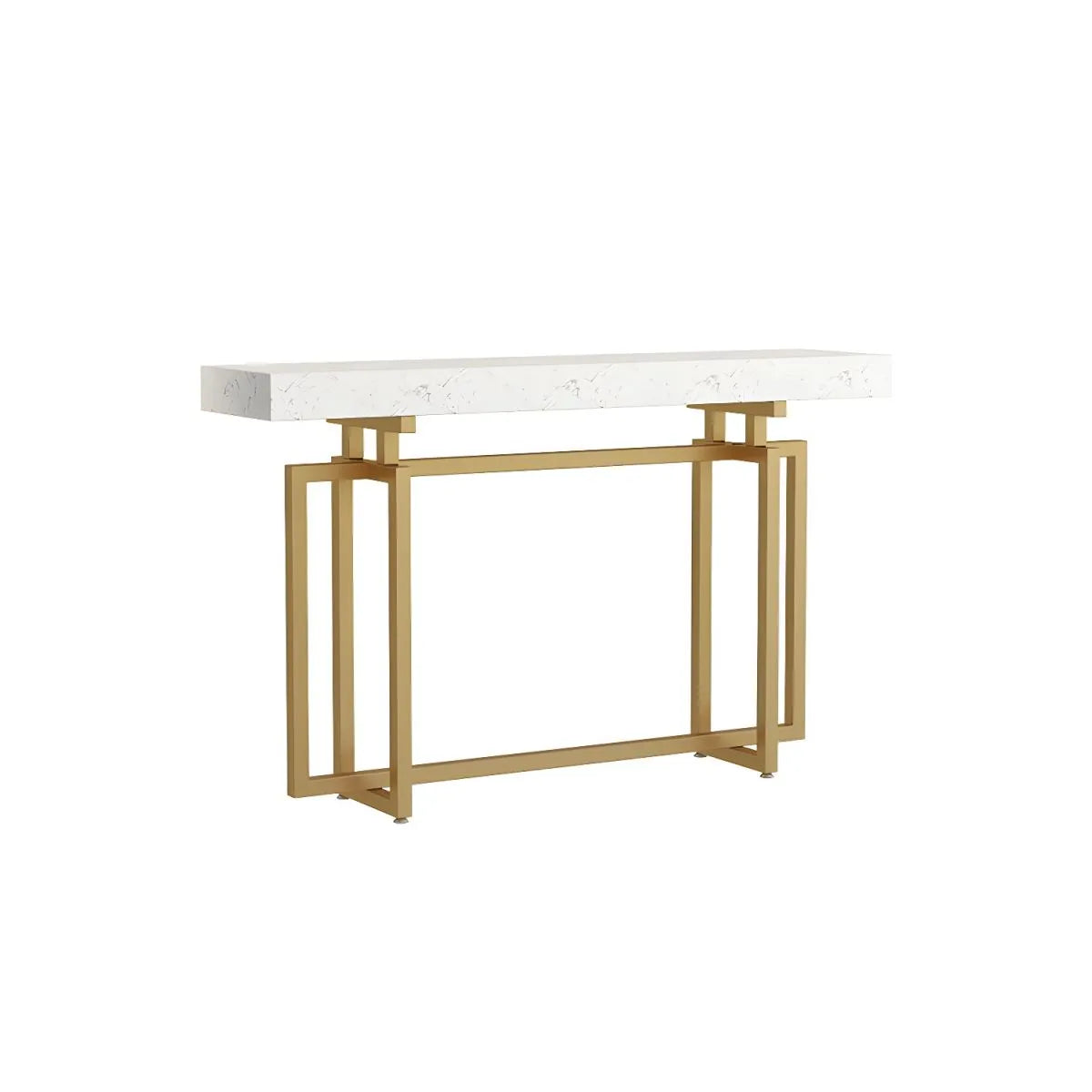 Glam Rectangular Marble Console Table with Metal Frame – Black & Gold