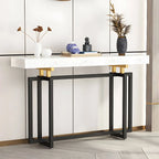 Glam Rectangular Marble Console Table with Metal Frame – Black & Gold