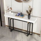 Glam Rectangular Marble Console Table with Metal Frame – Black & Gold