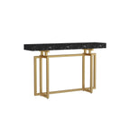 Glam Rectangular Marble Console Table with Metal Frame – Black & Gold