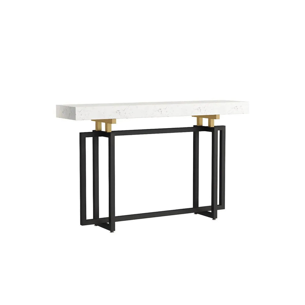 Glam Rectangular Marble Console Table with Metal Frame – Black & Gold