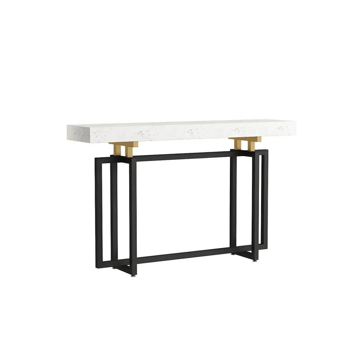 Glam Rectangular Marble Console Table with Metal Frame – Black & Gold