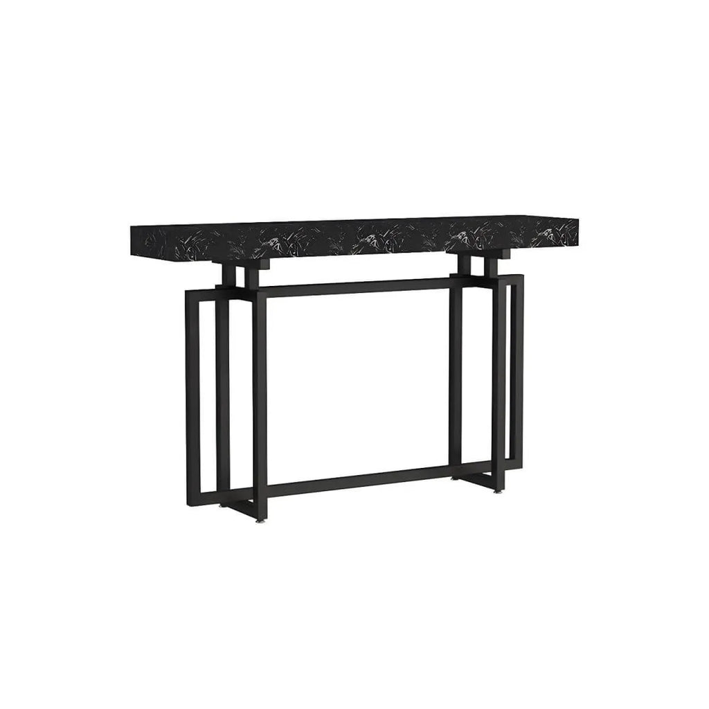 Glam Rectangular Marble Console Table with Metal Frame – Black & Gold