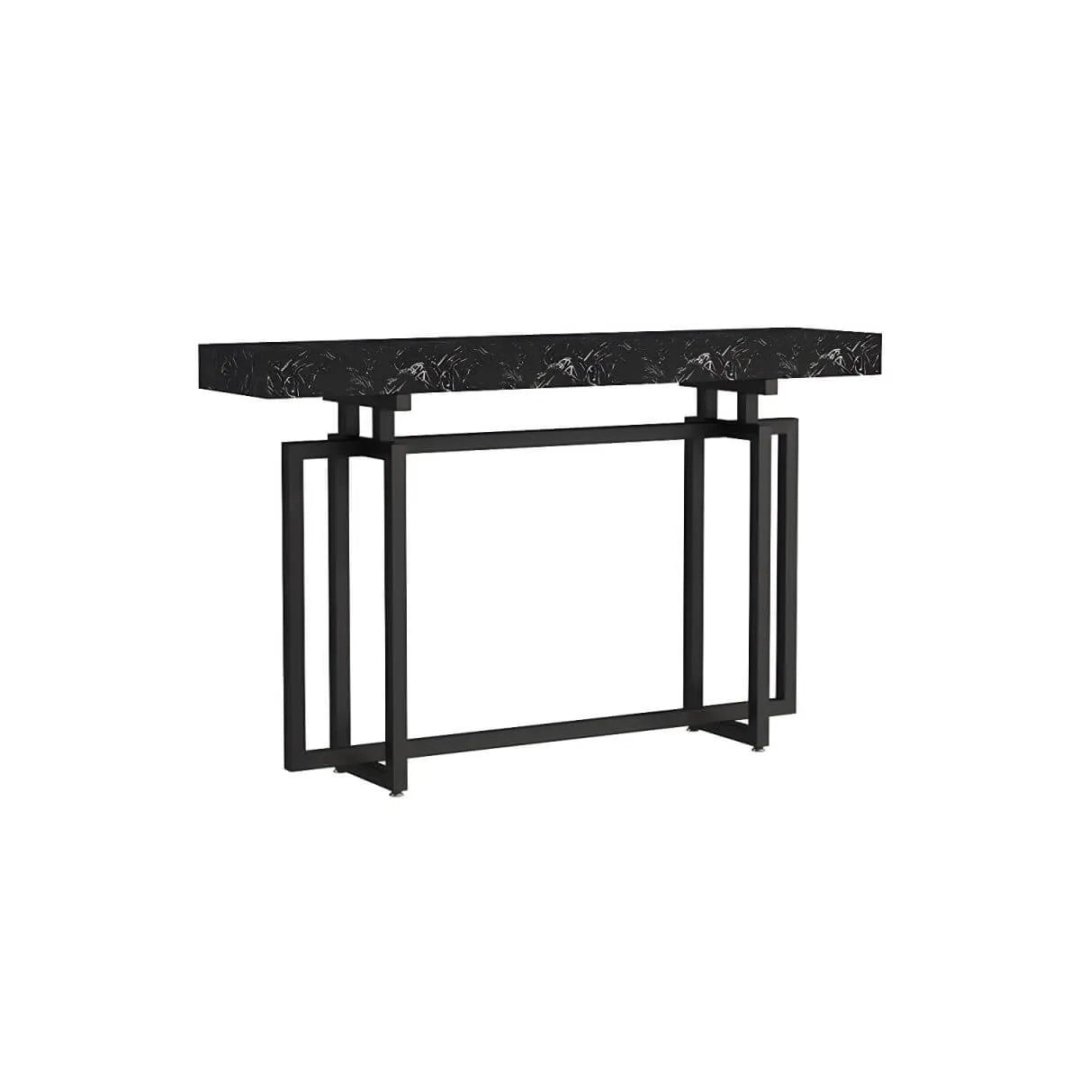 Glam Rectangular Marble Console Table with Metal Frame – Black & Gold