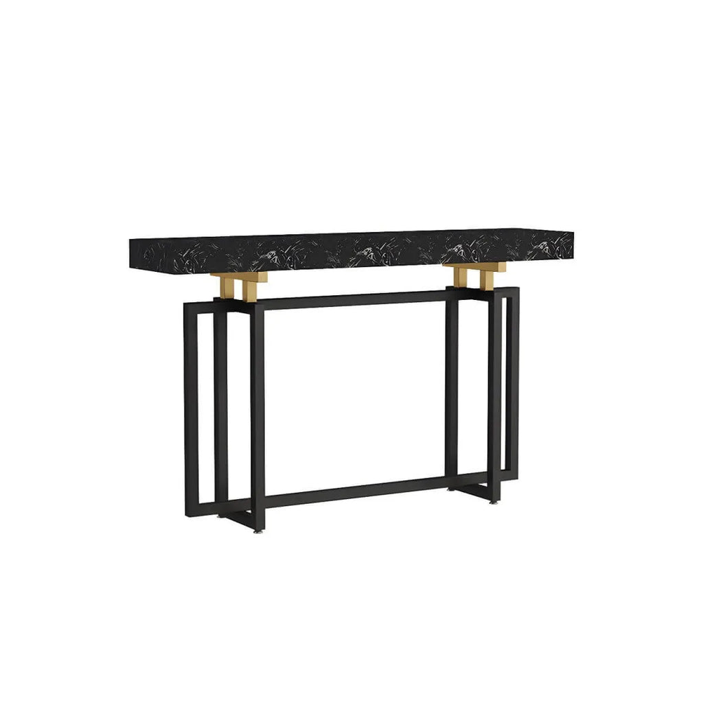 Glam Rectangular Marble Console Table with Metal Frame – Black & Gold