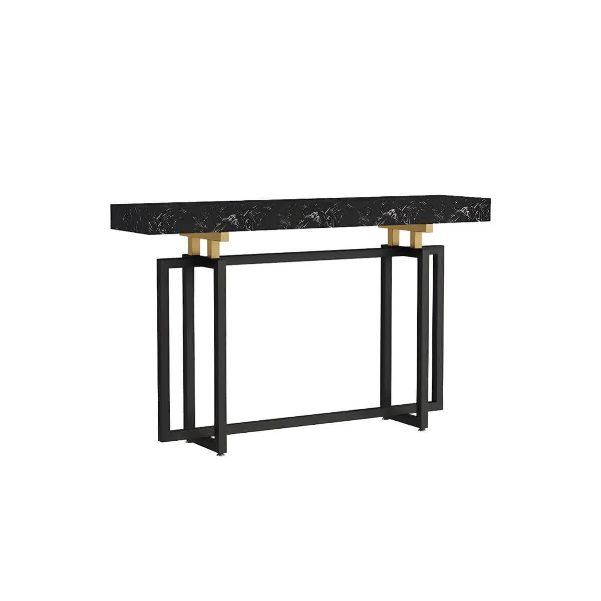 Glam Rectangular Marble Console Table with Metal Frame – Black & Gold