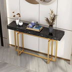 Glam Rectangular Marble Console Table with Metal Frame – Black & Gold