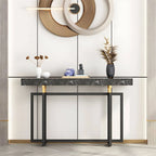 Glam Rectangular Marble Console Table with Metal Frame – Black & Gold