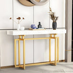 Glam Rectangular Marble Console Table with Metal Frame – Black & Gold