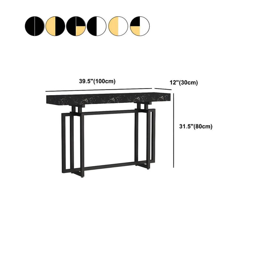 Glam Rectangular Marble Console Table with Metal Frame – Black & Gold Dimensions