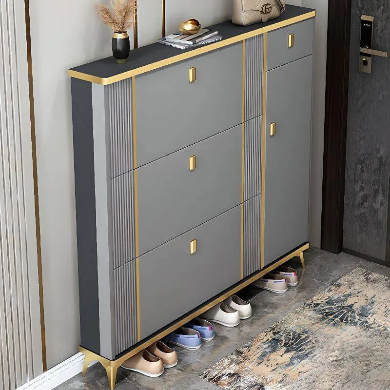 Glam Shoe Storage Cabinet in Dark Grey & White with Adjustable Shelves