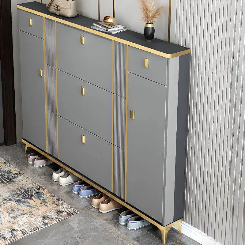 Glam Shoe Storage Cabinet in Dark Grey & White with Adjustable Shelves