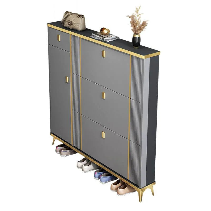 Glam Shoe Storage Cabinet in Dark Grey & White with Adjustable Shelves