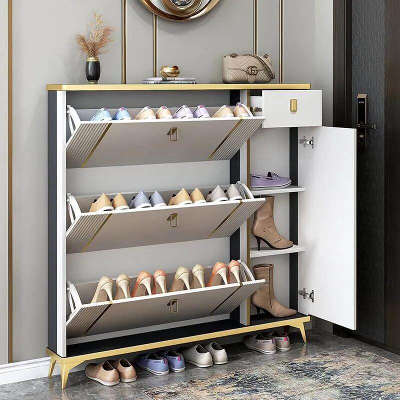 Glam Shoe Storage Cabinet in Dark Grey & White with Adjustable Shelves