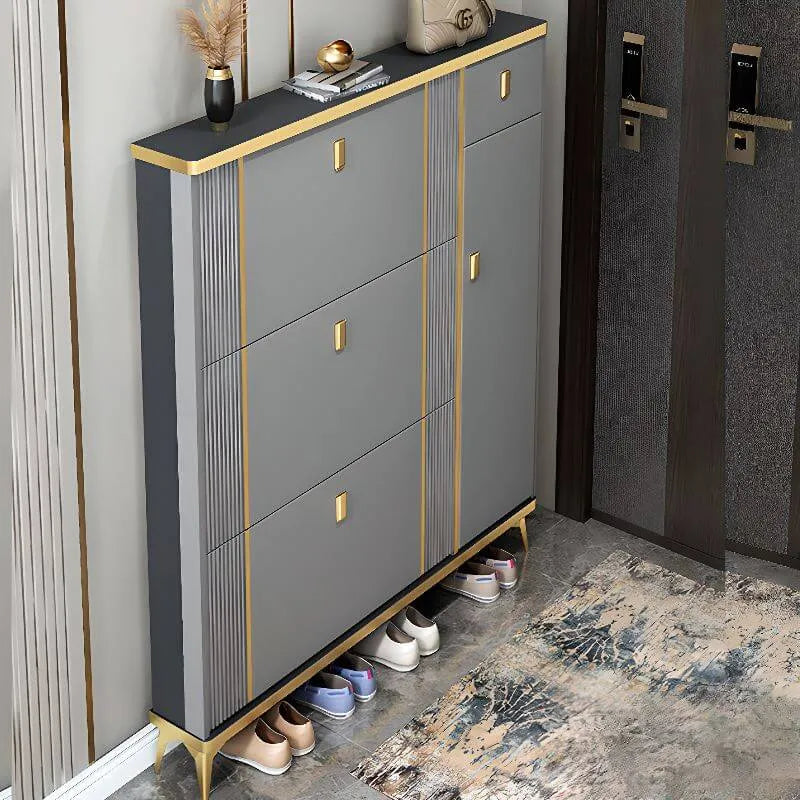 Glam Shoe Storage Cabinet in Dark Grey & White with Adjustable Shelves