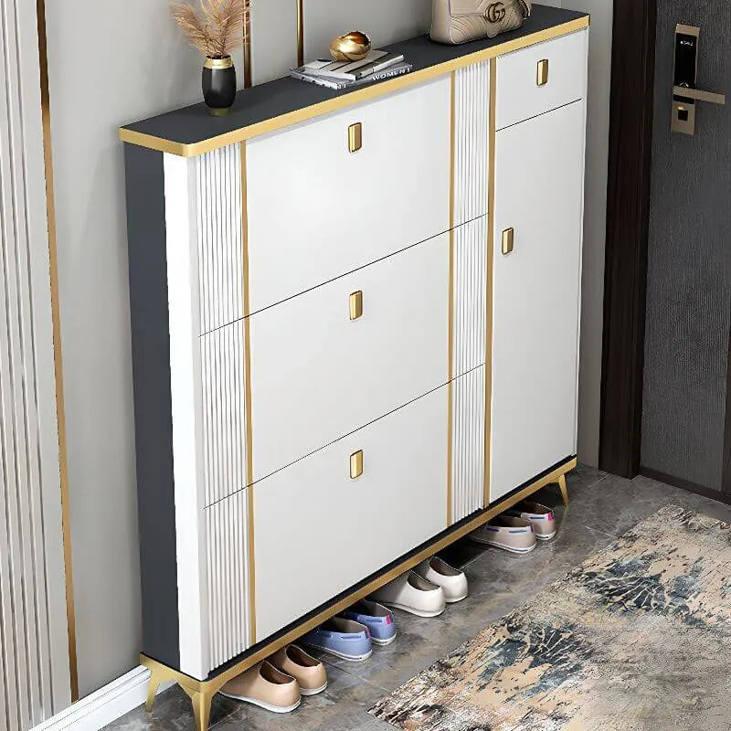 Glam Shoe Storage Cabinet in Dark Grey & White with Adjustable Shelves