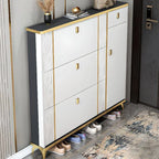 Glam Shoe Storage Cabinet in Dark Grey & White with Adjustable Shelves