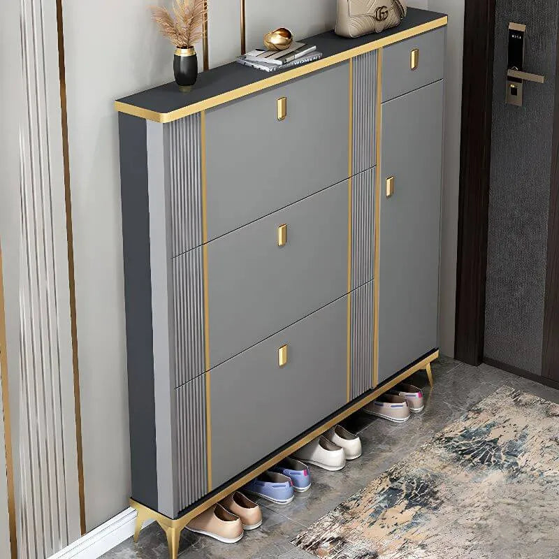 Glam Shoe Storage Cabinet in Dark Grey & White with Adjustable Shelves