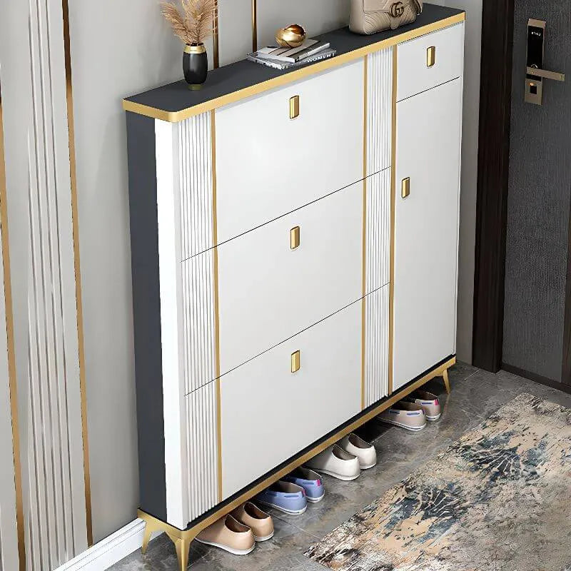 Glam Shoe Storage Cabinet in Dark Grey & White with Adjustable Shelves
