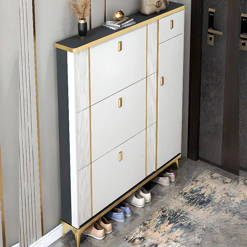 Glam Shoe Storage Cabinet in Dark Grey & White with Adjustable Shelves Secondary image