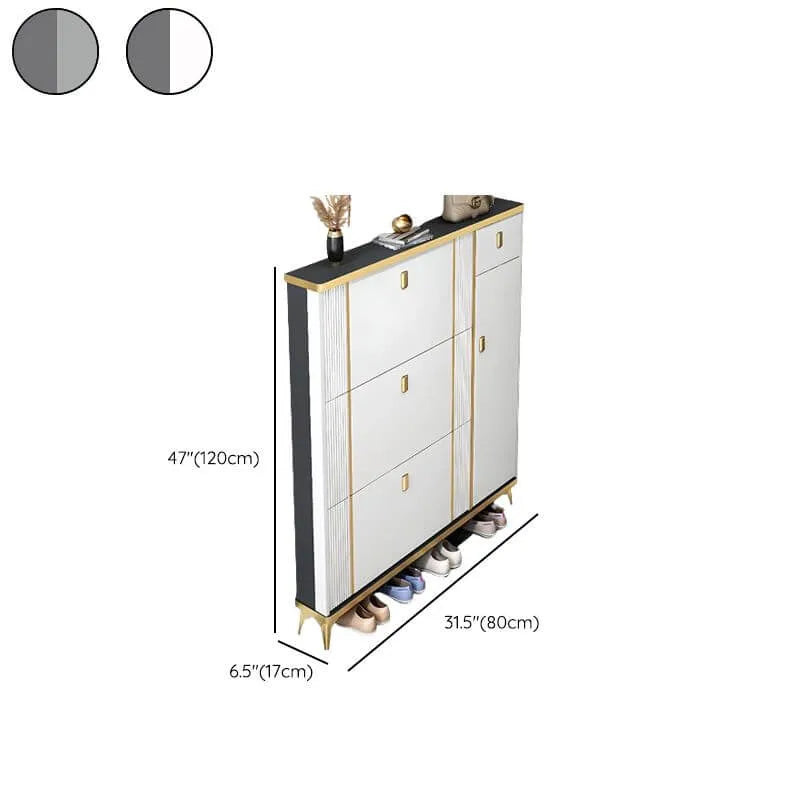 Glam Shoe Storage Cabinet in Dark Grey & White with Adjustable Shelves Dimensions