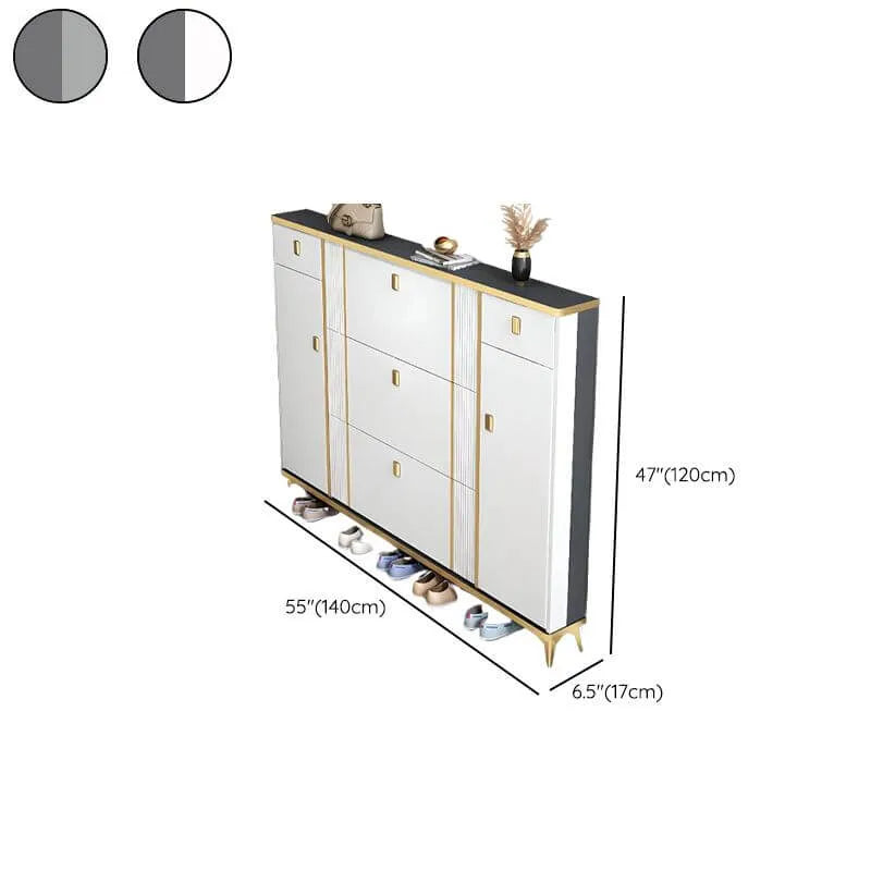 Glam Shoe Storage Cabinet in Dark Grey & White with Adjustable Shelves Dimensions