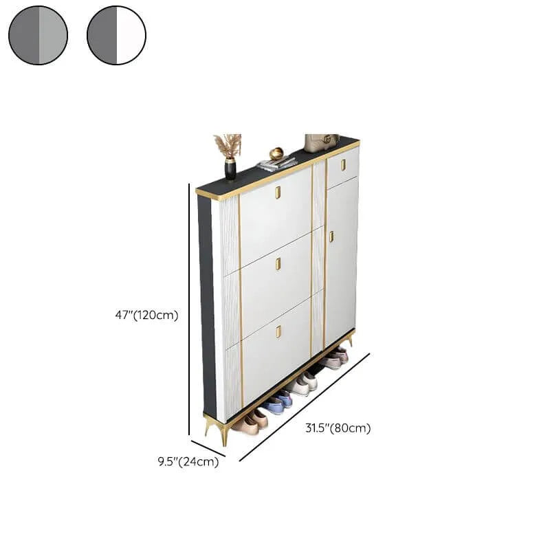 Glam Shoe Storage Cabinet in Dark Grey & White with Adjustable Shelves Dimensions