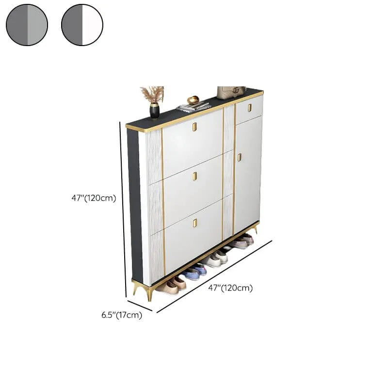 Glam Shoe Storage Cabinet in Dark Grey & White with Adjustable Shelves Dimensions