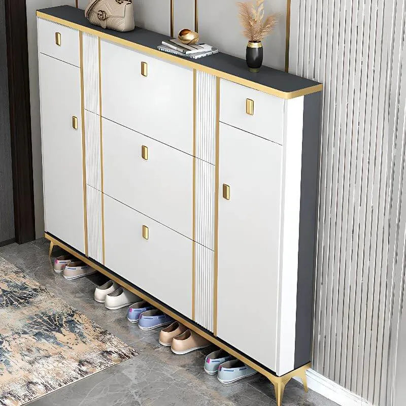 Glam Shoe Storage Cabinet in Dark Grey & White with Adjustable Shelves Main Product Image Main image
