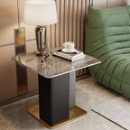 Glam Square Sintered Stone Side Table with Metal Pedestal Base