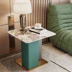 Glam Square Sintered Stone Side Table with Metal Pedestal Base