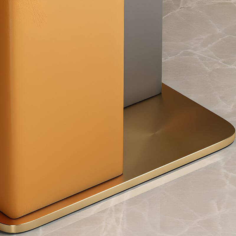 Glam Square Sintered Stone Side Table with Metal Pedestal Base