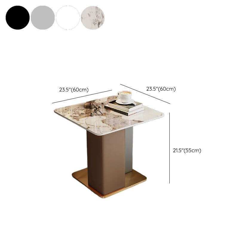 Glam Square Sintered Stone Side Table with Metal Pedestal Base Dimensions