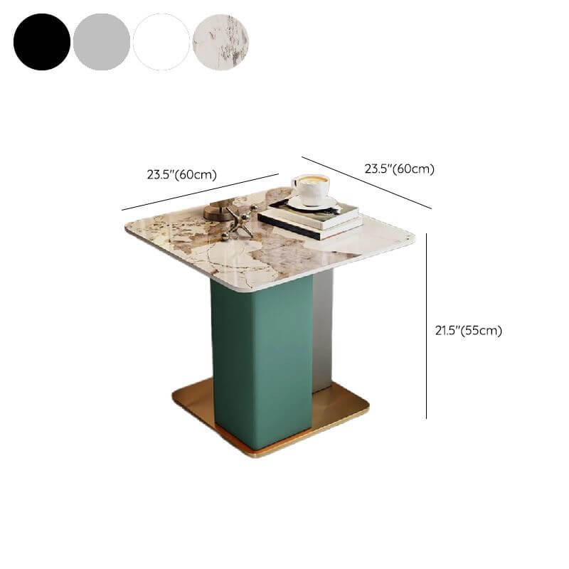 Glam Square Sintered Stone Side Table with Metal Pedestal Base Dimensions