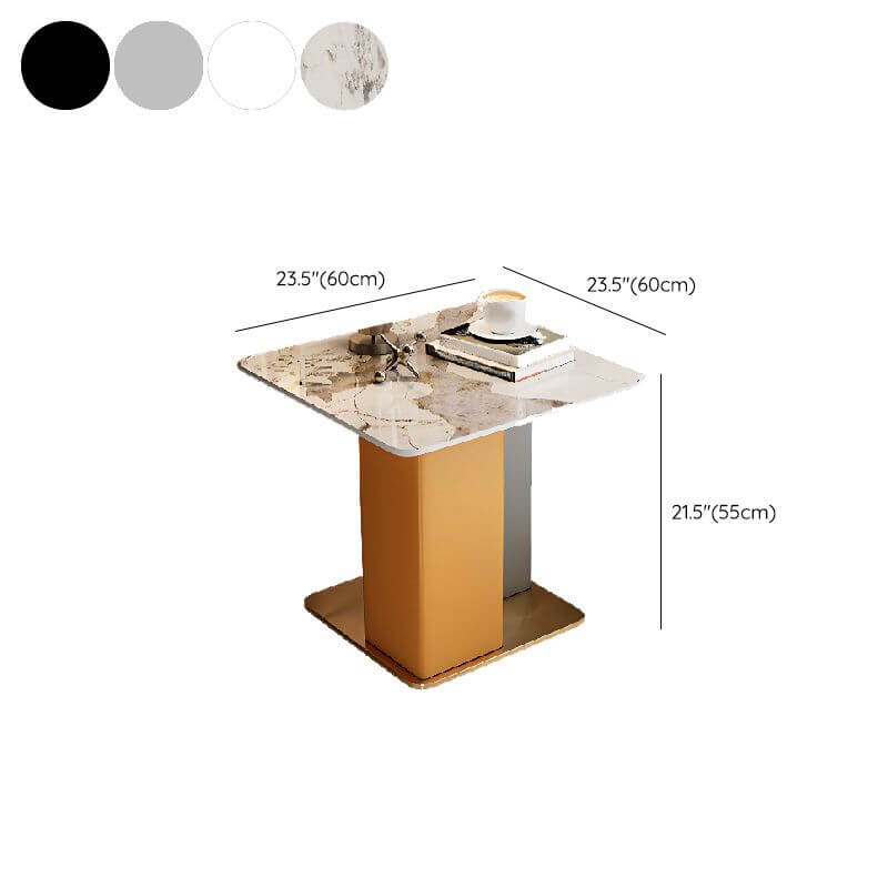 Glam Square Sintered Stone Side Table with Metal Pedestal Base Dimensions