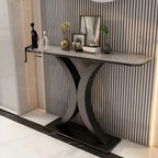 Glam Stone Top Console Table with Abstract Iron Base