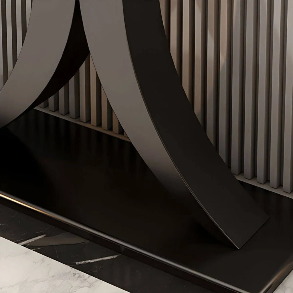 Glam Stone Top Console Table with Abstract Iron Base