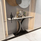 Glam Stone Top Console Table with Abstract Iron Base