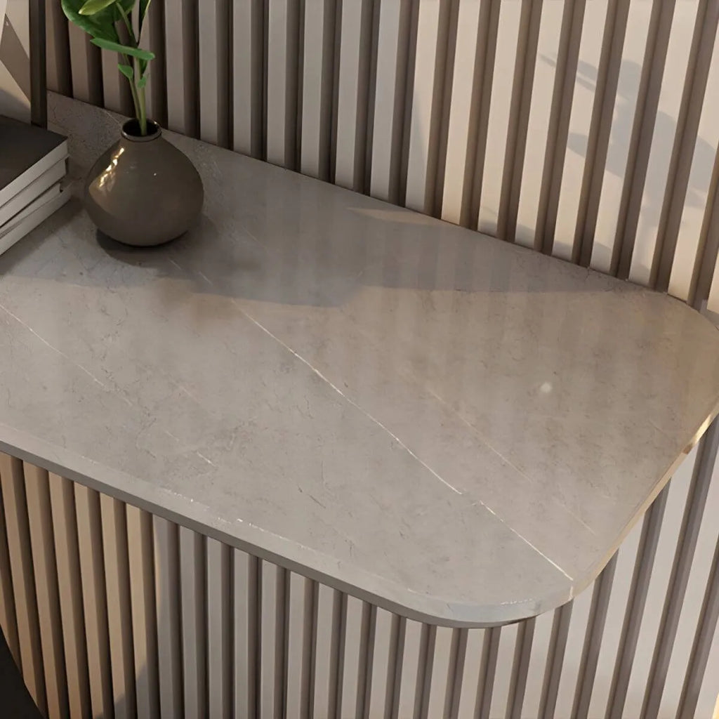 Glam Stone Top Console Table with Abstract Iron Base