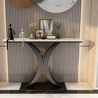 Glam Stone Top Console Table with Abstract Iron Base Main Product Image