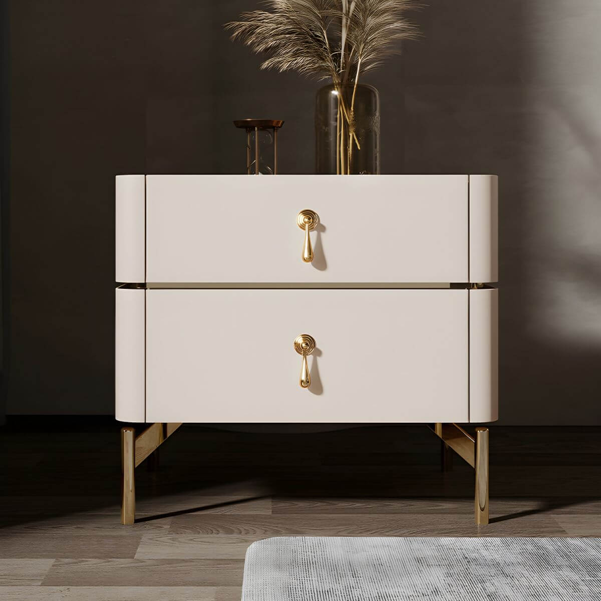 Glam Stone-Top Drawer Nightstand with Glass Option & Gold Legs Secondary image