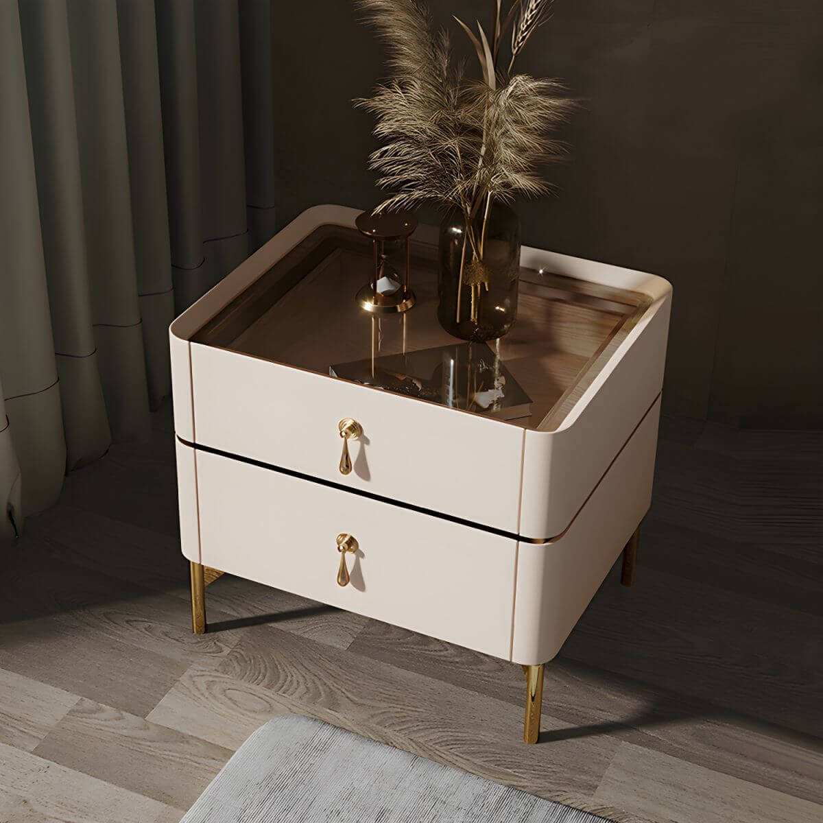 Glam Stone-Top Drawer Nightstand with Glass Option & Gold Legs Main Product Image Main image