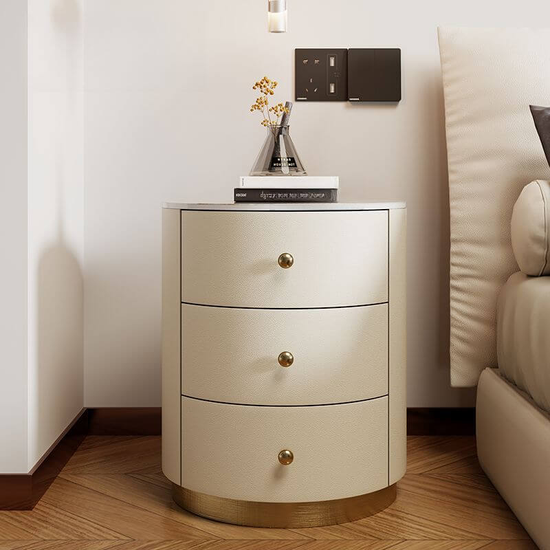 Glam-Style 3-Tier Drawer Storage Nightstand in Off-White Khaki Orange