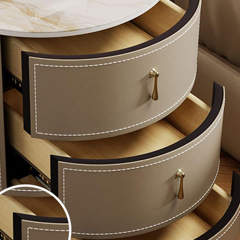 Glam-Style 3-Tier Drawer Storage Nightstand in Off-White Khaki Orange